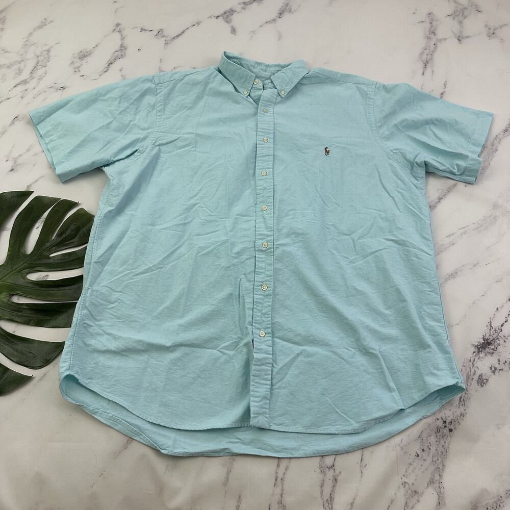 Polo Ralph Lauren Mens Button Up Shirt Size 2XLT Pastel Blue Short Sleeve Cotton
